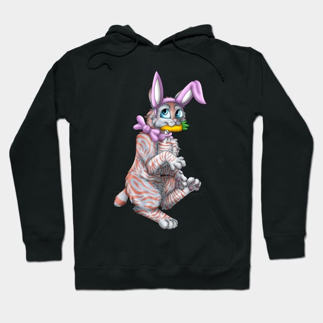 Bobtail BunnyCat: Red On Blue Tabby (Pink) Hoodie by spyroid101